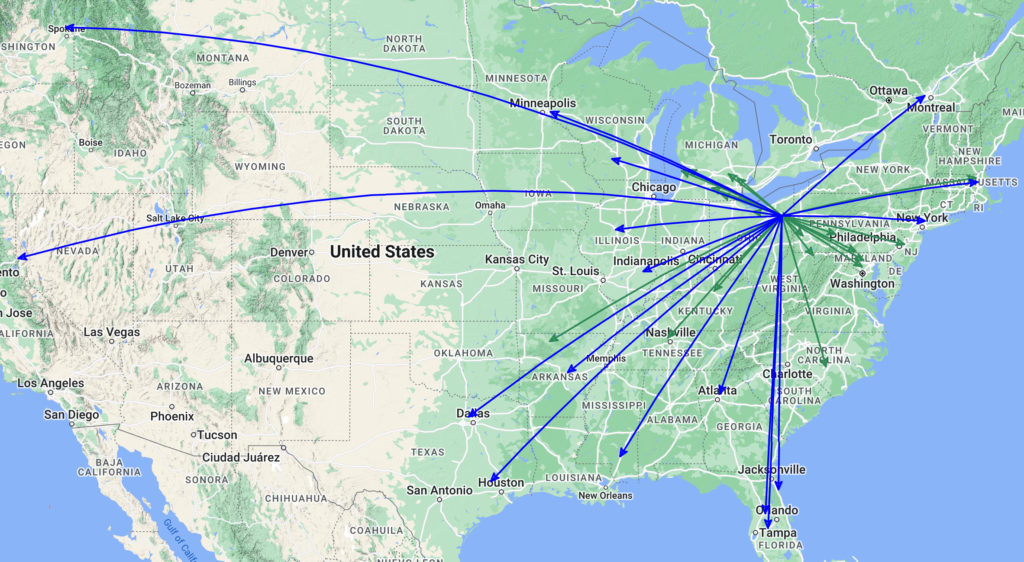 QSO Map of the activation of K-1999 by KC8JC on 26-Dec-2023.