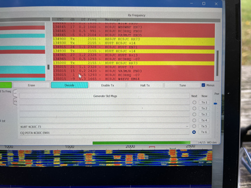 The contact screen for WSJT-X showing a lot of calls to me on FT8.