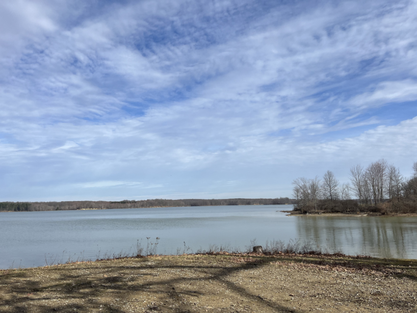 Mostly blue sky over the reservoir at West Branch State Park.